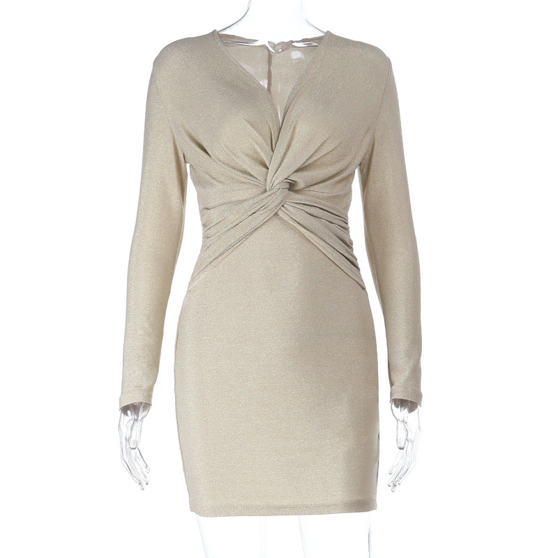 Damen figurbetontes Wickelkleid mit elegantem Schnitt und schimmerndem Effekt R&B