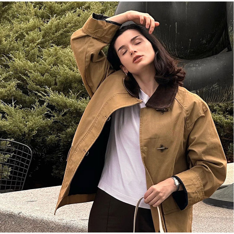 Damen modische Utility-Jacke mit klassischem Kragen und praktischen Taschen R&B