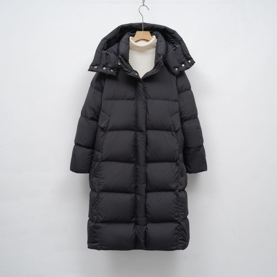 Damen Lange Daunenjacke mit verstellbarer Kapuze und luxuriösem Innenfutter R&B