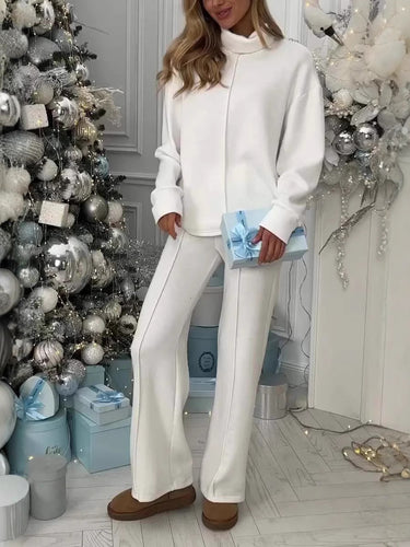 Damen Fleece-Lounge-Set mit modernem Stehkragen und weitem Schnitt R&B