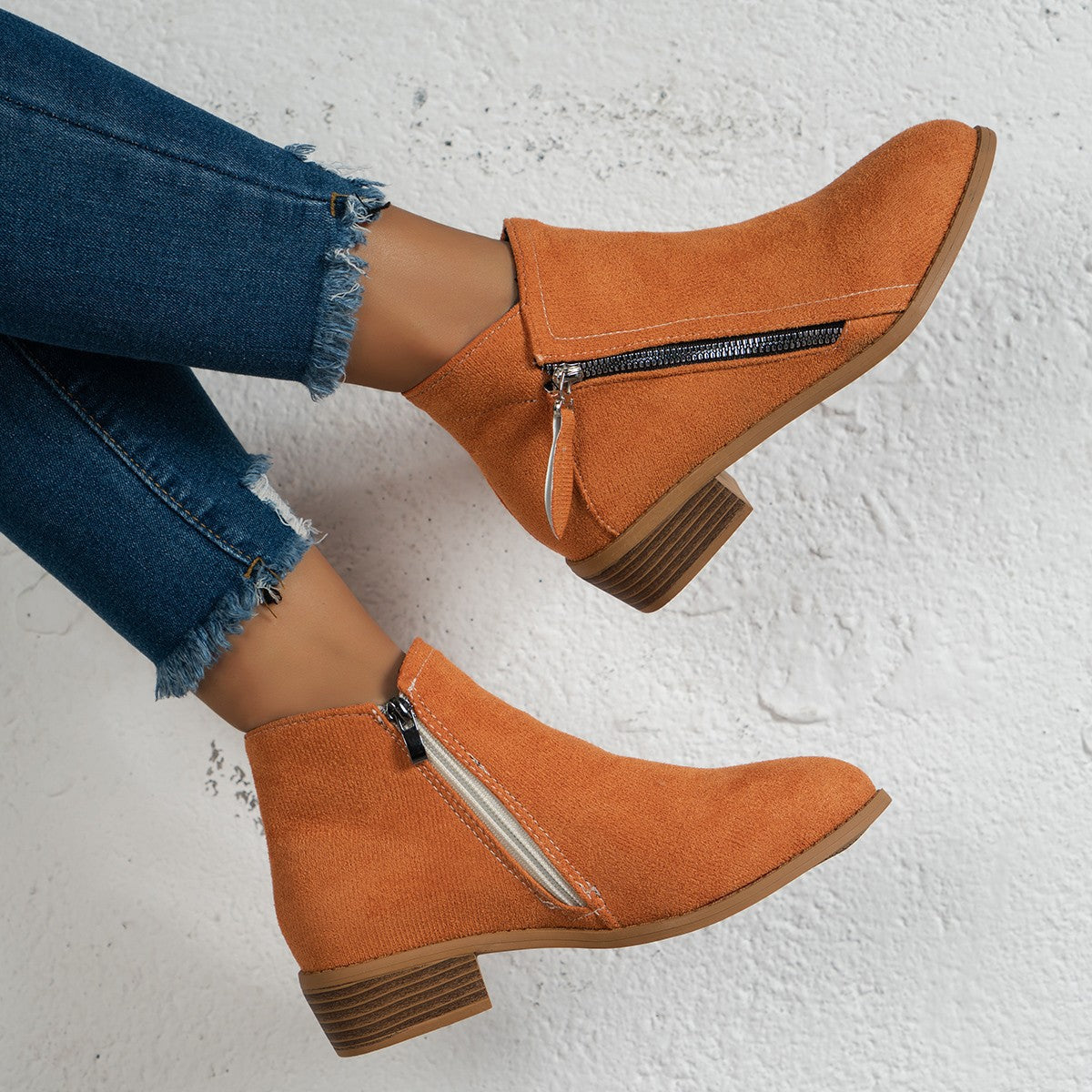 Damen Modische Stiefeletten mit seitlichem Reißverschluss und eleganter Perlenapplikation R&B