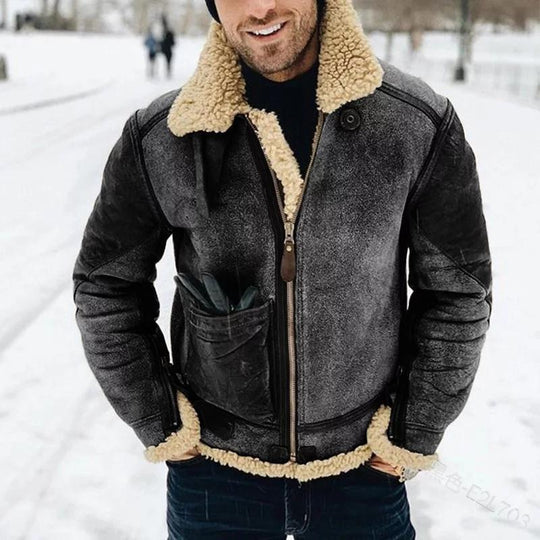 Herren Wool-Lederjacke mit warmem Innenfutter R&B