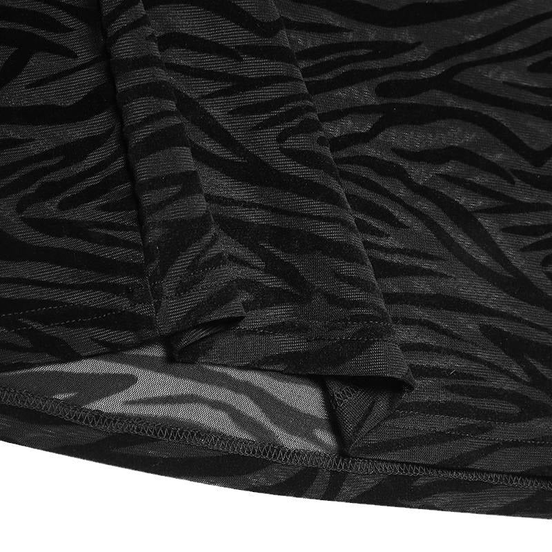 Damen nan transparentes langärmliges Netzoberteil mit Rollkragen und animalischem Strukturmuster R&B