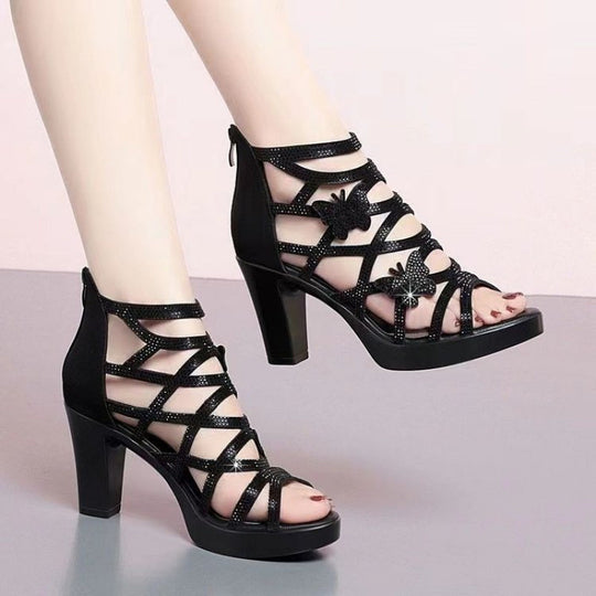 Damen Elegante Plateau-Sandaletten mit dekorativen Schmetterlingsdetails R&B