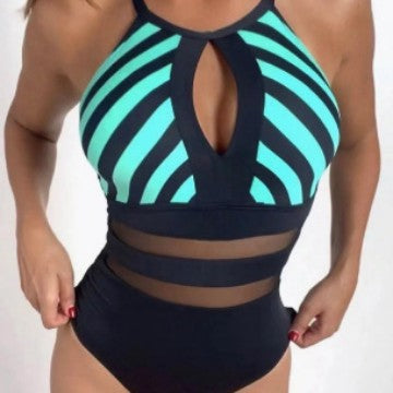 Damen Sportlicher Badeanzug mit modischen Netz-Einsätzen R&B