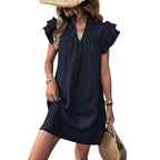 Damen Sommerliches Tunika-Kleid mit Rüschenärmeln und lockerer Passform R&B
