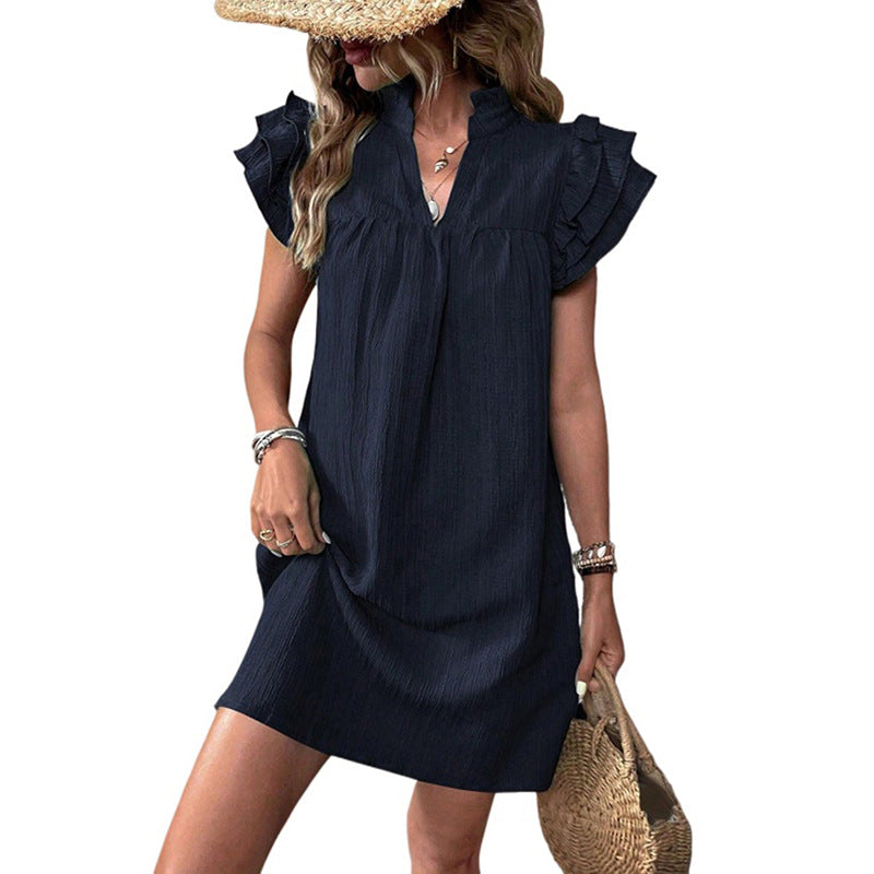 Damen Sommerliches Tunika-Kleid mit Rüschenärmeln und lockerer Passform R&B