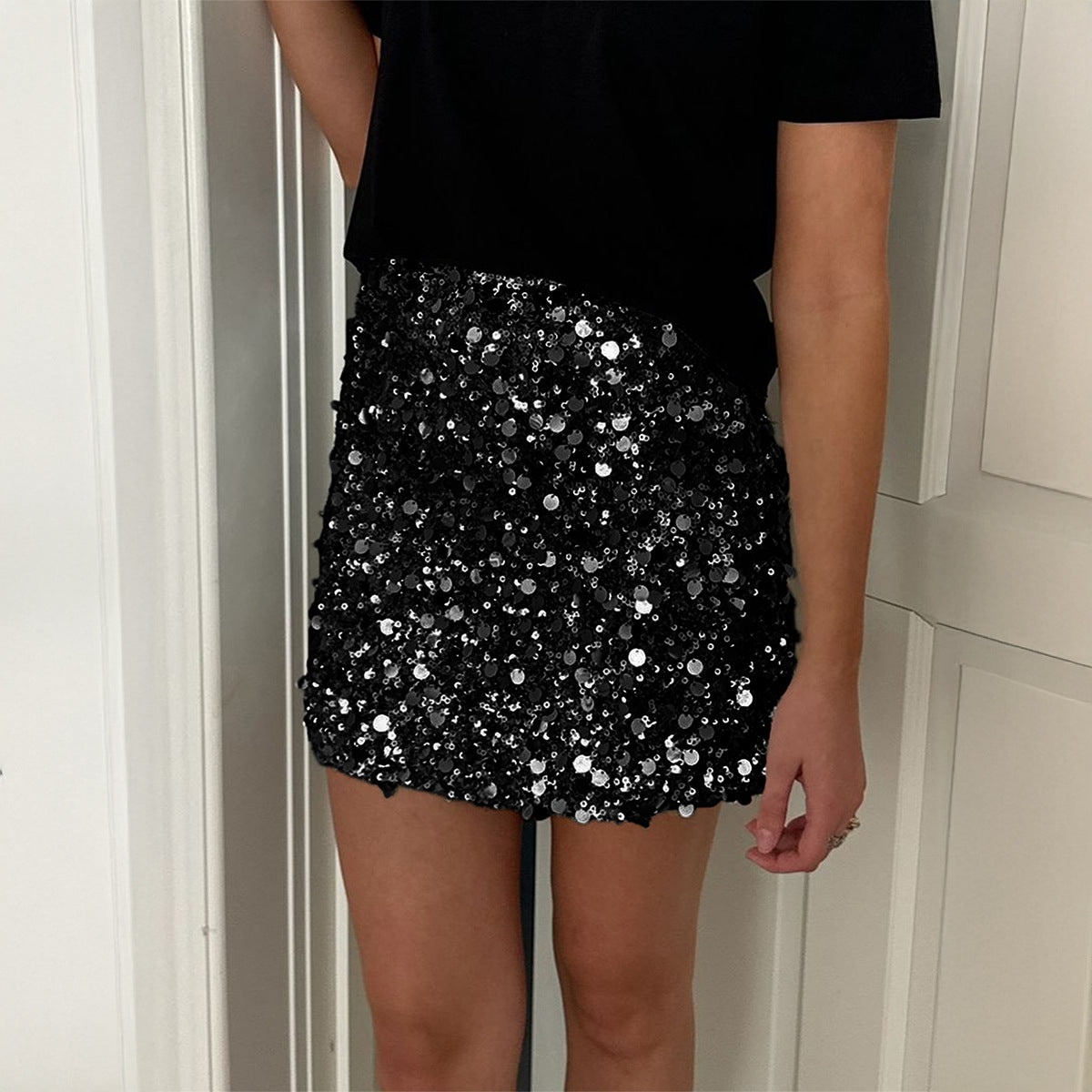Damen Minirock mit funkelnden Pailletten R&B