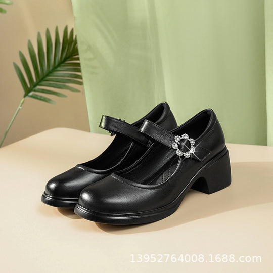 Damen Mary Jane Schuhe mit eleganter Strassverzierung und komfortablem Blockabsatz R&B
