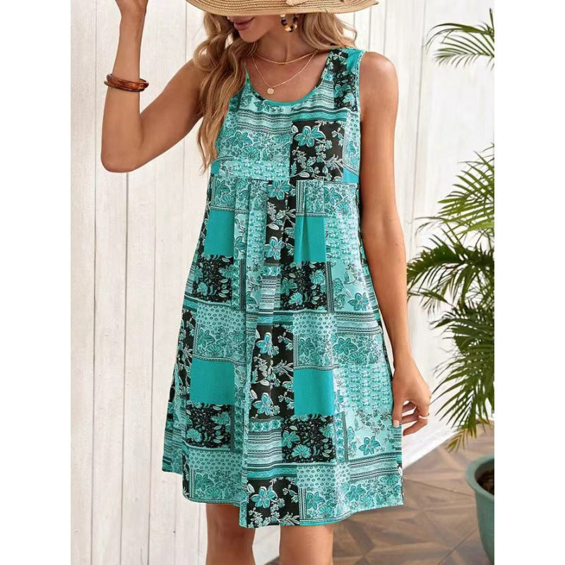 Damen Freizeitleinenkleid mit buntem Patchwork-Design R&B