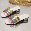 Damen Slide-Pantoletten mit modischem Riemendesign und glänzenden Details R&B