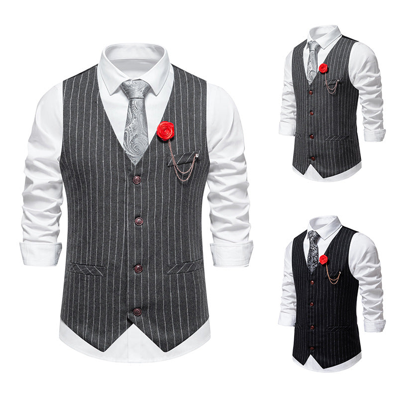 Herren elegante Weste mit schmalem Hahnentrittmuster und asymmetrischen Akzenten R&B