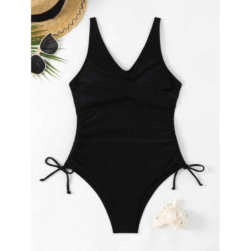 Damen Einteiler Badeanzug mit elegantem Wickeldesign und verstellbaren Schnürdetails R&B