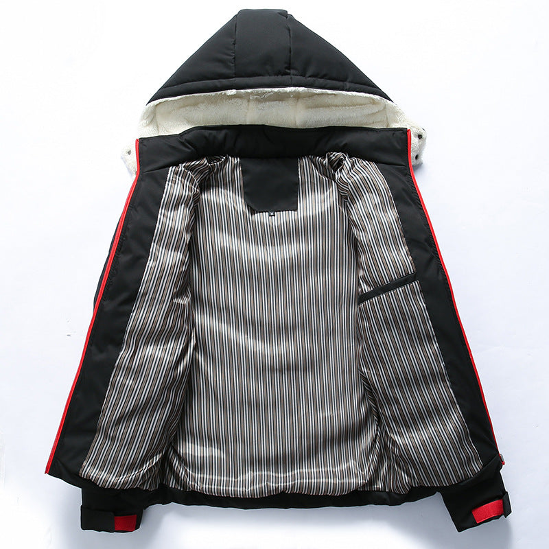 Herren gefütterte Winterjacke mit abnehmbarer Kapuze und hohem Kragen