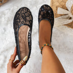 Damen Ballerinas mit zartem Häkelmuster und bequemem Fußbett R&B