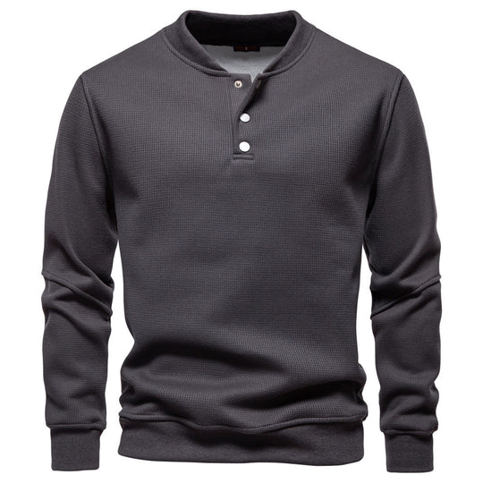 Herren nan Waffelstruktur-Henley-Pullover mit kurzem Druckknopfverschluss und Rippbündchen R&B