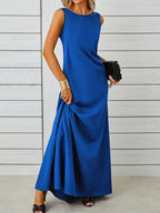 Damen elegantes Maxikleid mit schwingendem Saum und klassischem Schnitt R&B