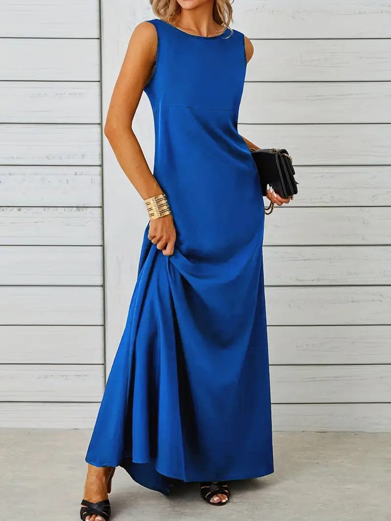 Damen elegantes Maxikleid mit schwingendem Saum und klassischem Schnitt R&B