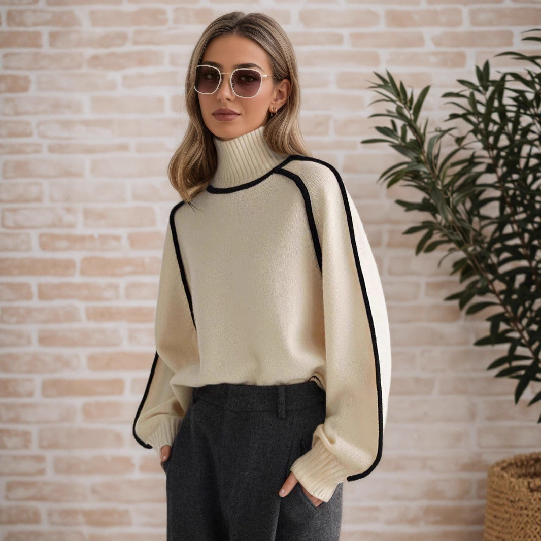 Damen Pullover mit hohem Kragen und Volumenärmeln R&B