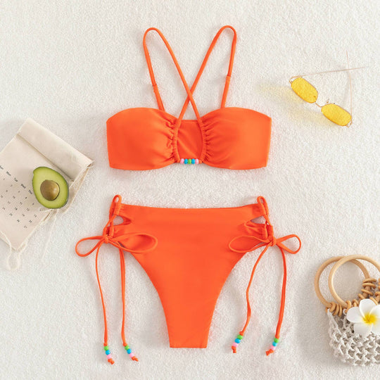 Damen Bandeau-Bikini mit verspieltem Kreuzdesign R&B