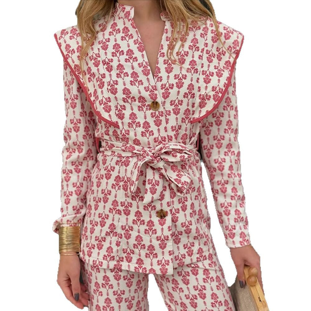 Damen elegantes Hosenanzug-Set mit floralem Muster R&B