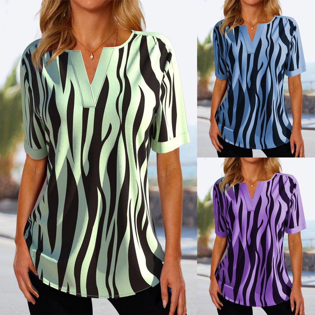 Damen modisches Kurzarmshirt mit modernem Zebrastreifen-Design R&B