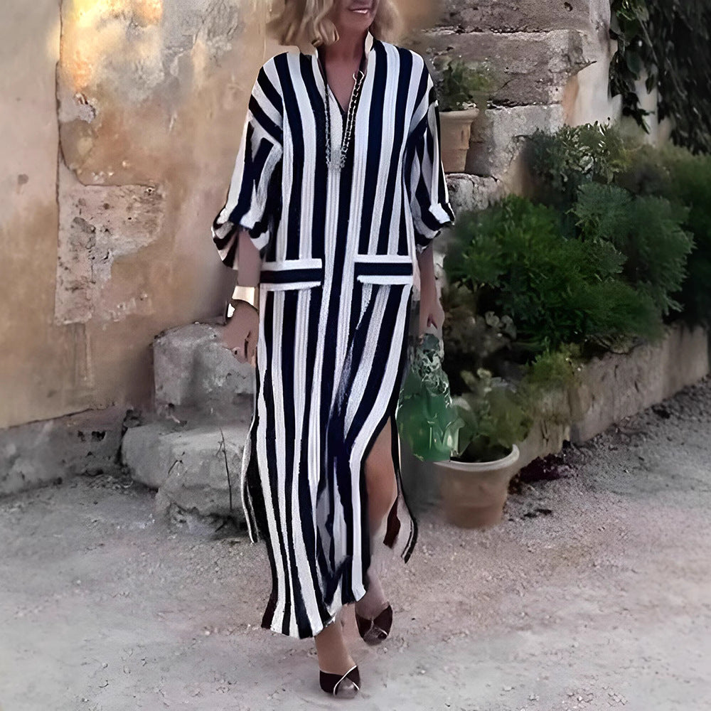 Damen Maxikleid mit gestreiftem Muster Heidi-Mode