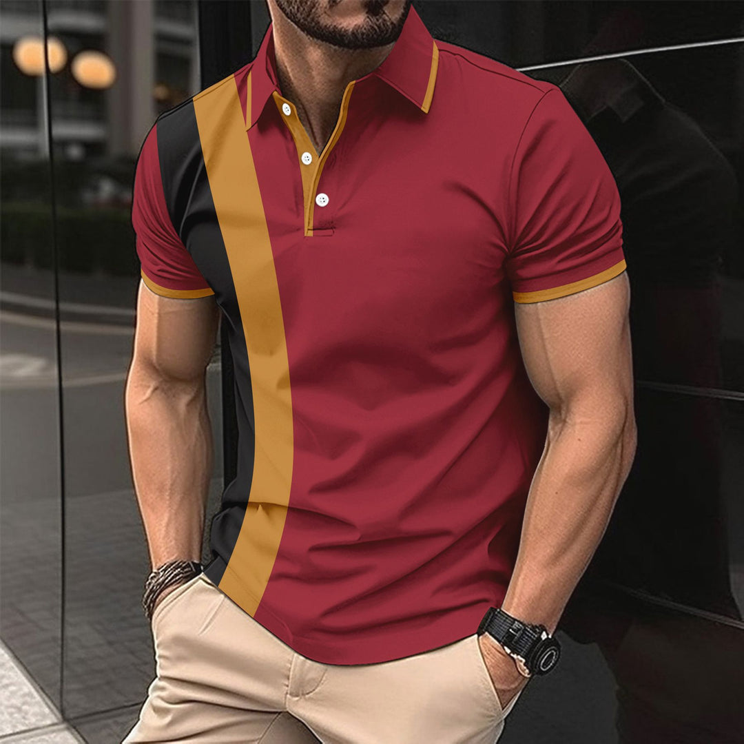 Herren kurzärmeliges Poloshirt mit modernen Farbblocks und atmungsaktivem Material R&B