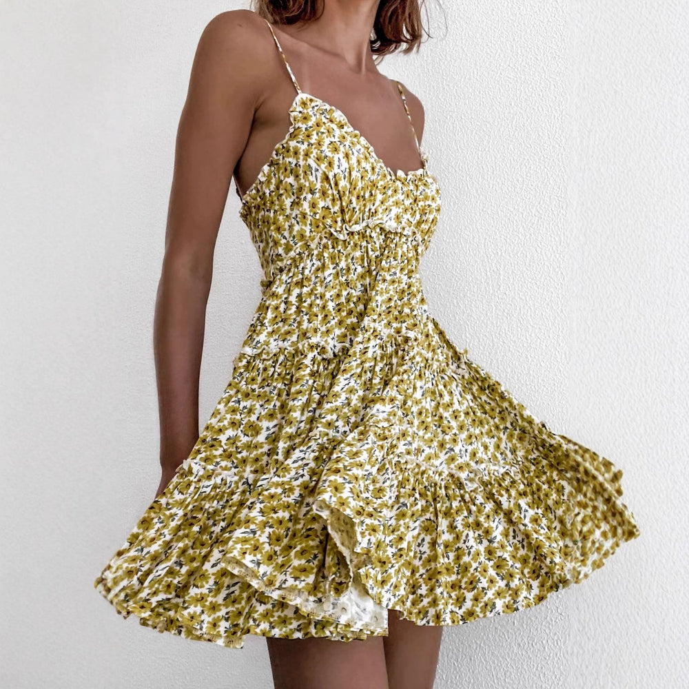 Damen Sommerliches Rüschenkleid mit verstellbaren Trägern und fließendem Schnitt R&B