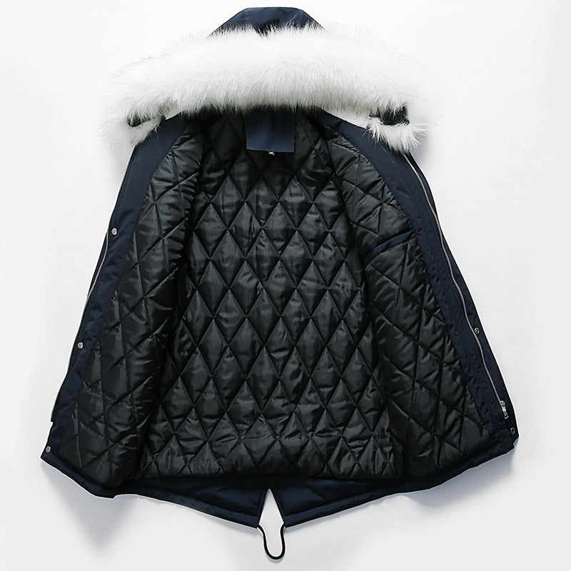 Herren elegante Winterjacke mit modischer Kapuze und Kunstfellbesatz