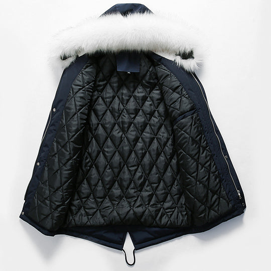 Herren elegante Winterjacke mit modischer Kapuze und Kunstfellbesatz R&B