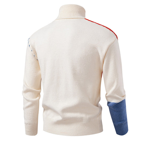Herren Rollkragenpullover mit geometrischem Zopfmuster und kontrastierenden Akzenten R&B