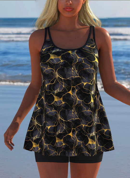 Damen Schwimmanzug in Plissee-Optik mit floralen Mustern und bequemen Shorts R&B