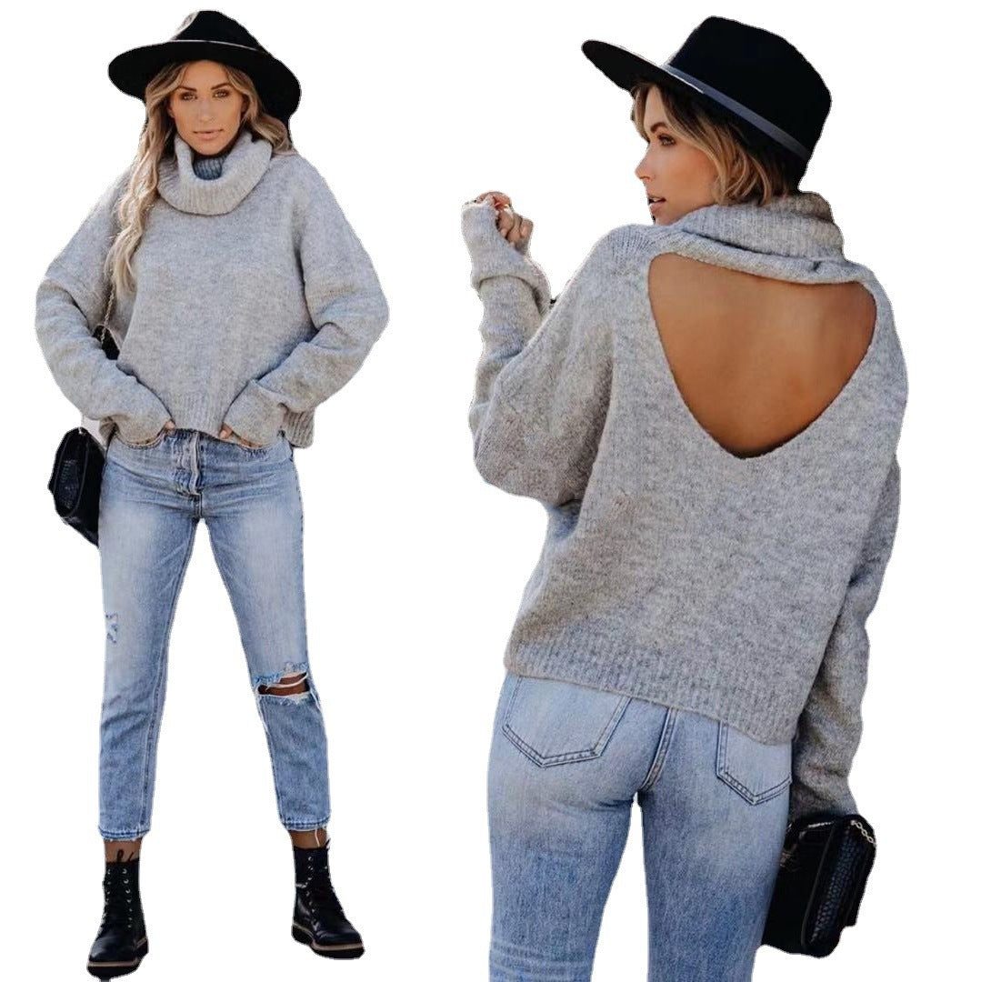 Damen Strickpullover mit hohem Kragen und lässigem Schnitt R&B