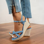 Damen Wedge-Sandaletten mit geflochtenem Absatz und modischem Riemen-R&B