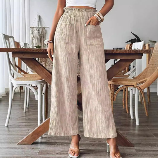Damen Weitgeschnittene Leinenhose mit elastischem Bund und praktischen Taschen R&B