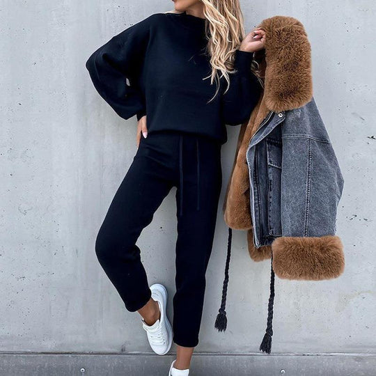 Damen Lässiges und elegantes Sweater-Set mit hohem Kragen R&B