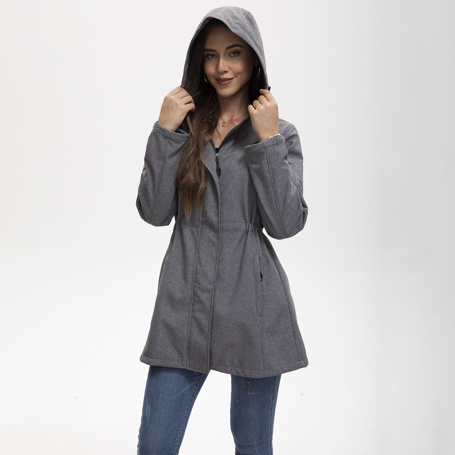 Damen nan funktionaler Softshell-Parka mit Teddyfleece-Futter, Kapuze und Taillenzug R&B