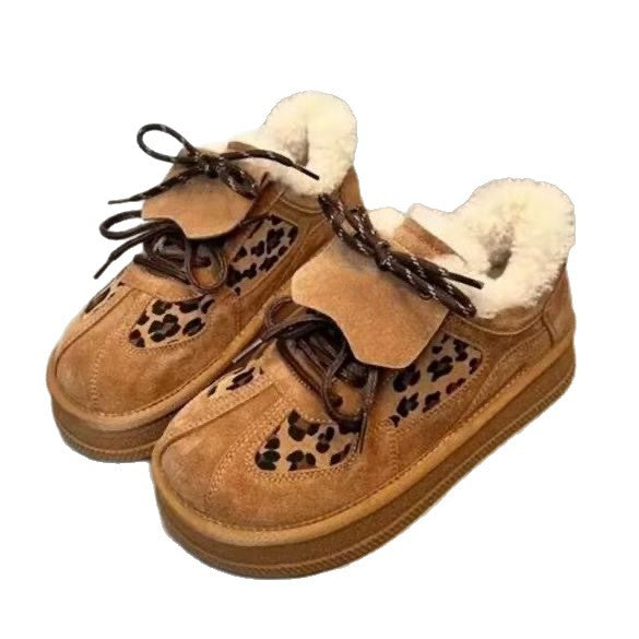 Damen gefütterte Sneakers mit Leopardenmustern und rutschfester Sohle R&B