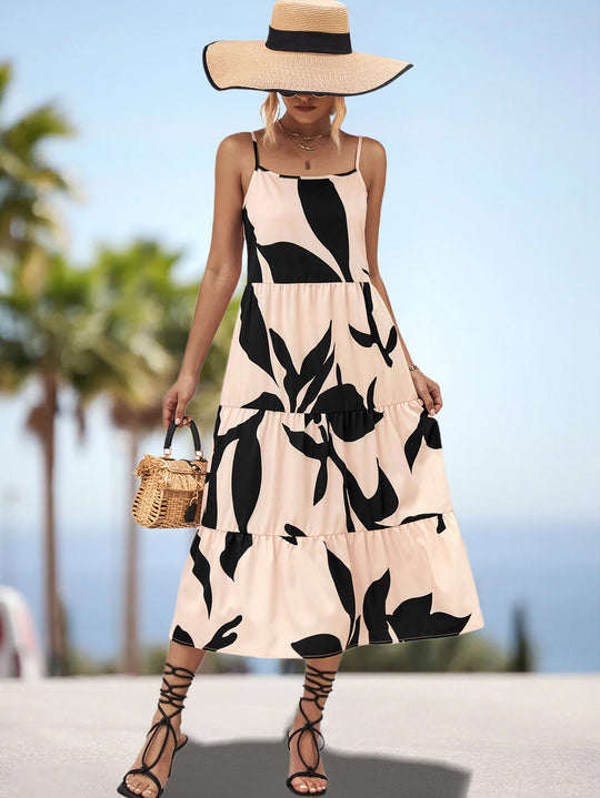 Damen Maxikleid mit elegantem Rüschen-Design und botanischem Print R&B