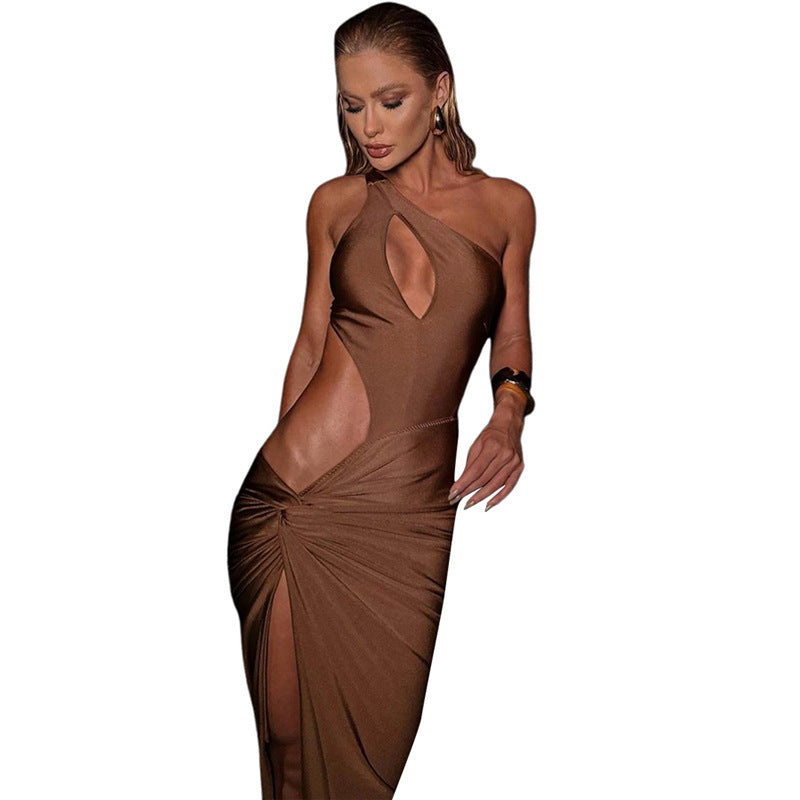 Damen Elegantes Asymmetrisches Midi-Party Kleid mit raffinierter Drapierung R&B