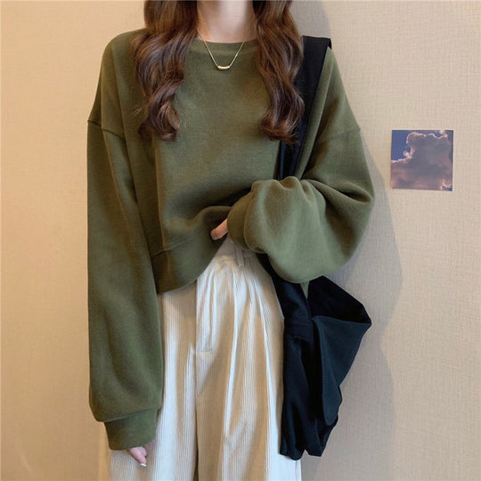 Damen lässiger Oversized-Sweatshirt mit Komfort-Kragen und weichen Bündchen