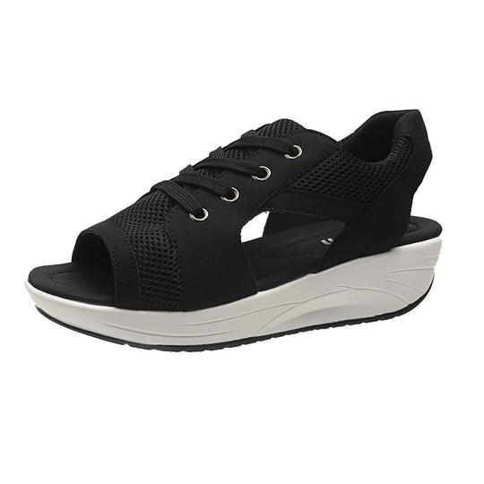 Damen Wedge-Pantoletten mit atmungsaktivem Mesh-Obermaterial und stabiler Plattformsohle R&B