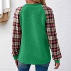 Damen Lässiger Sweatshirt mit gestepptem Design und karierten Ärmeln R&B