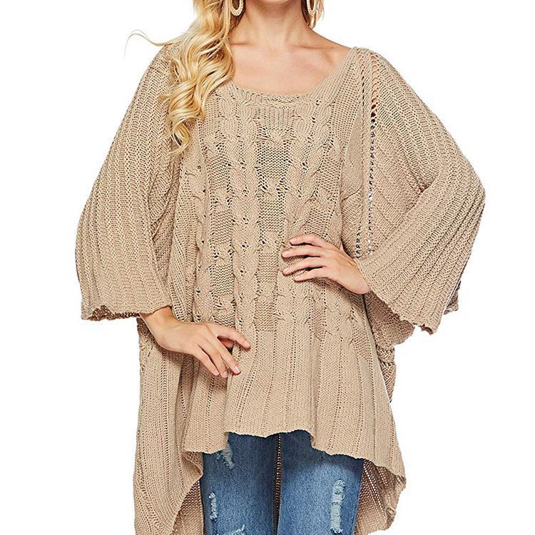 Damen Grobstrick-Poncho mit innovativem Schnitt und lässiger Silhouette R&B