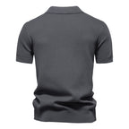 Herren nan strukturiertes Feinstrickpoloshirt mit offenem Reverskragen R&B