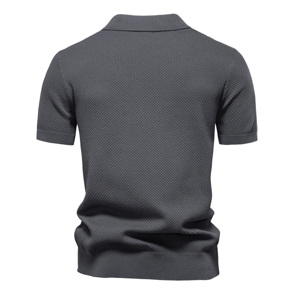 Herren nan strukturiertes Feinstrickpoloshirt mit offenem Reverskragen R&B