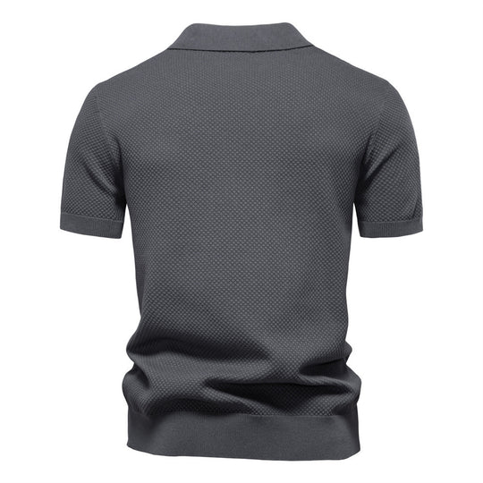 Herren nan strukturiertes Feinstrickpoloshirt mit offenem Reverskragen R&B