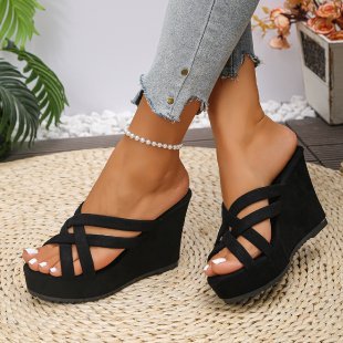 Damen Wedge-Pantoletten mit raffiniertem Kreuzriemen-Design und bequemer Sohle R&B