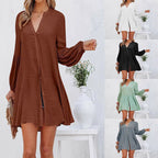 Damen Lässige Bluse mit Ballonärmeln und durchgehender Knopfleiste R&B